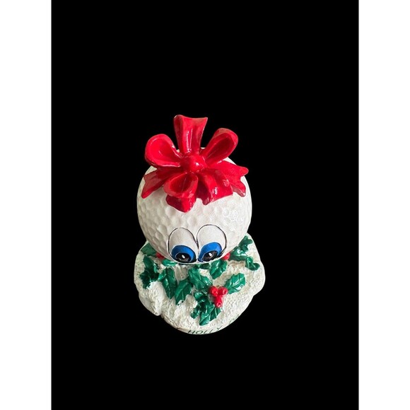 Vintage 1993 Enesco Golf Ball Figurine Happy Holly Days Christmas Decor - Picture 2 of 7